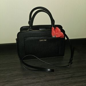 Calvin Klein Black Satchel with Gold Accessories